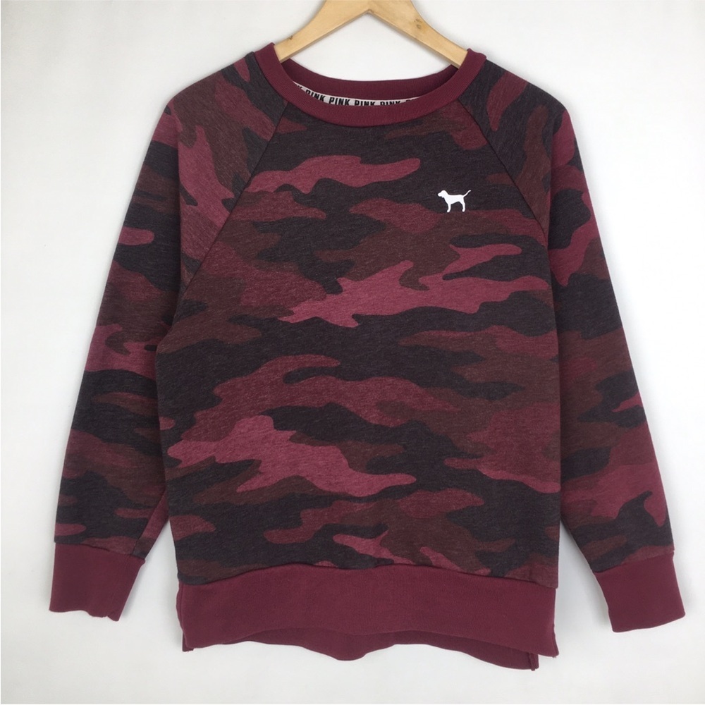 Y2K PINK Victoria’s Secret Maroon Camo Crewneck Sweatshirt Women’s Size XS